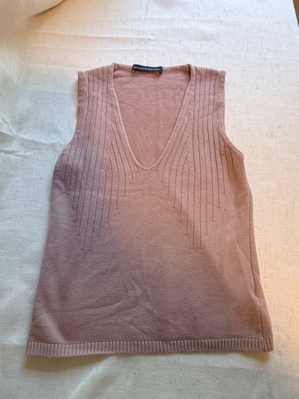 Brandy Melville Made in Italy Pink V Neck Knit Sweater Vest Tank